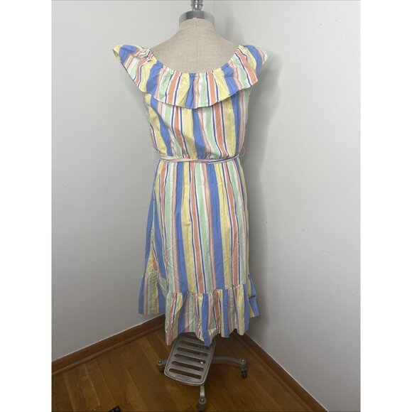 Draper James Rainbow Striped Maxi Dress L Ruffle Tie Waist Off The Shoulder - Picture 7 of 10